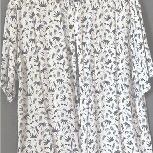 Caribbean White Shirt with Blue Tropical Icons